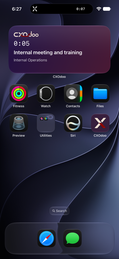 CXOdoo running-time widget and Live Activity on iPhone