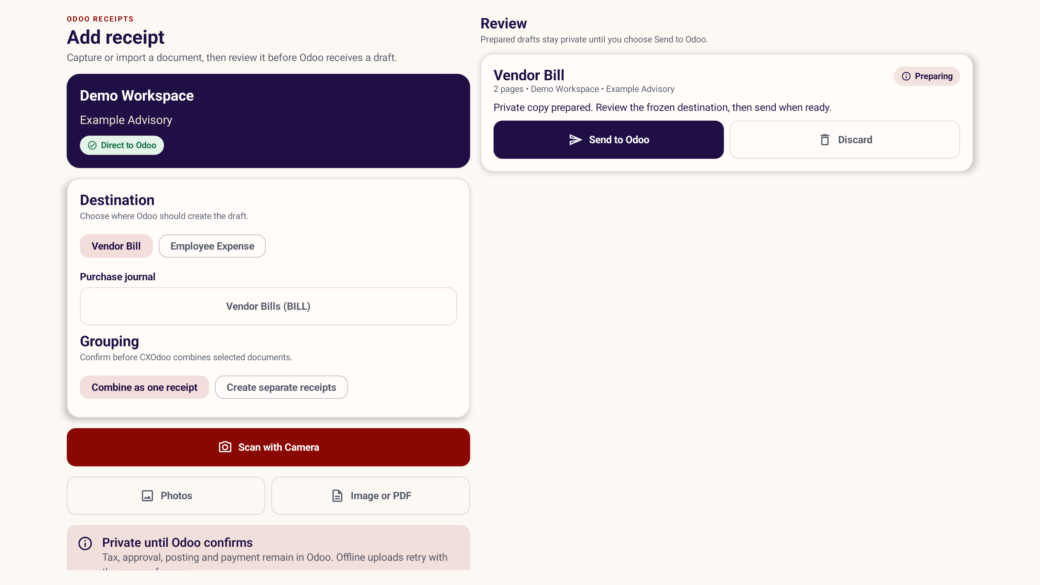 receipts on Android tablet