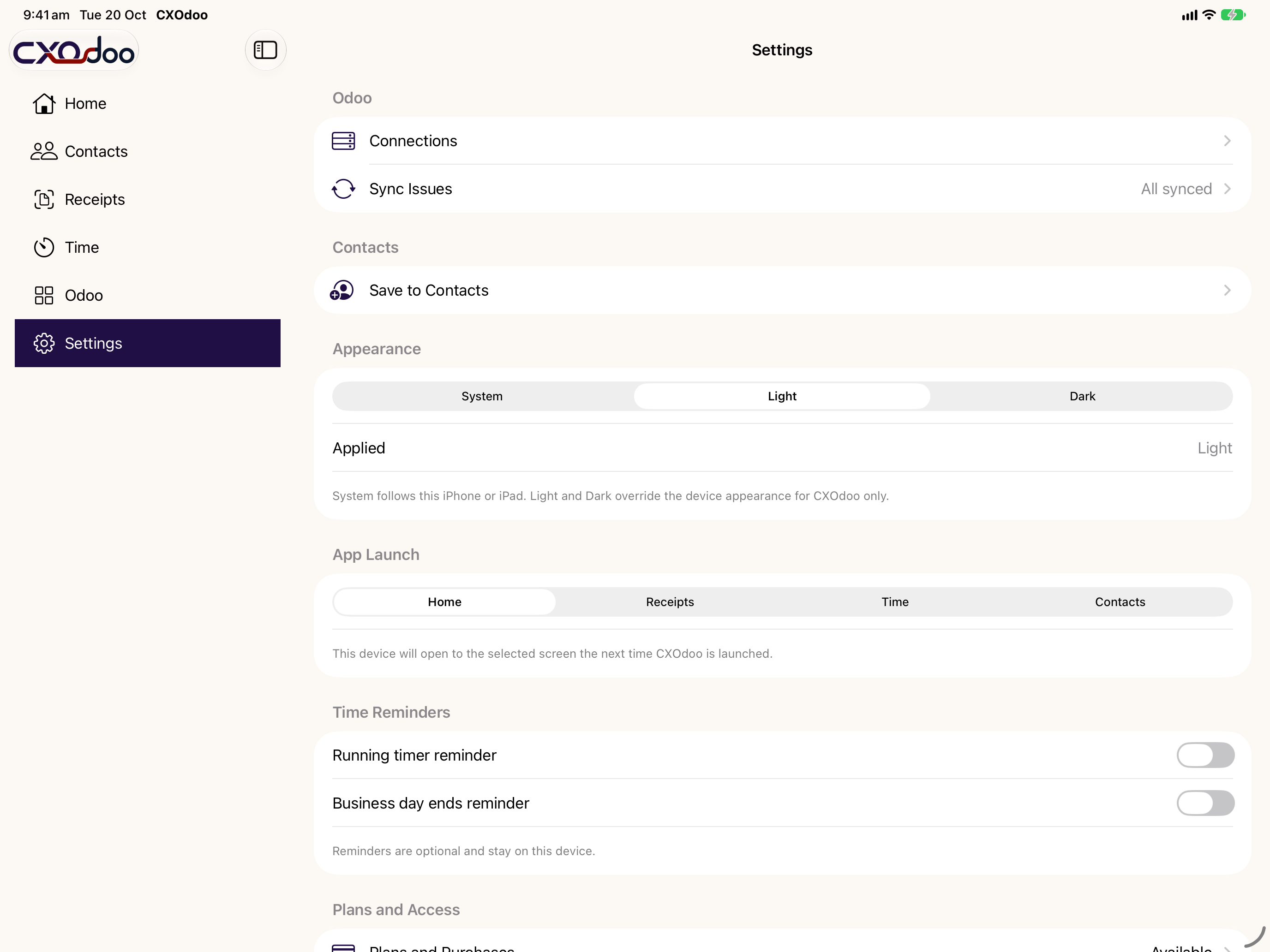 Settings on iPad
