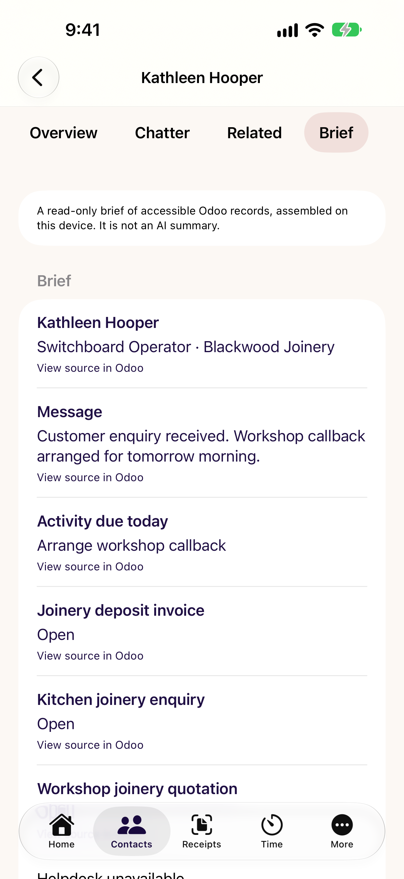 CXOdoo CONTACTS+ screen