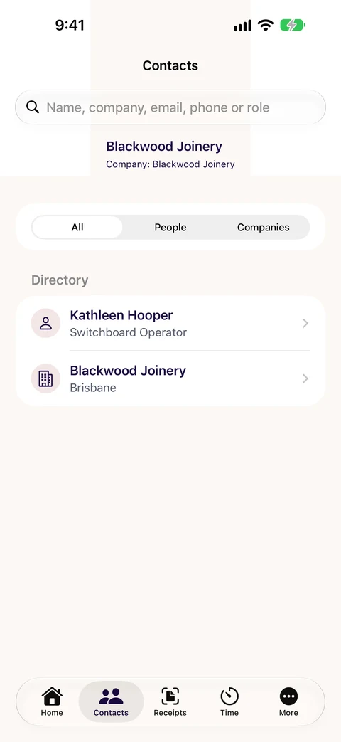 Search people and companies in CXOdoo Contacts