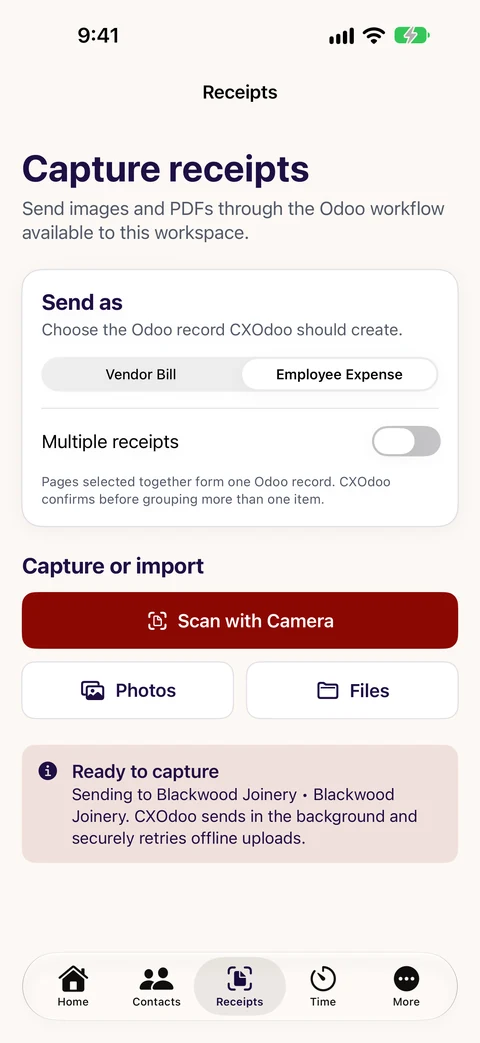 CXOdoo Employee Expense capture workflow